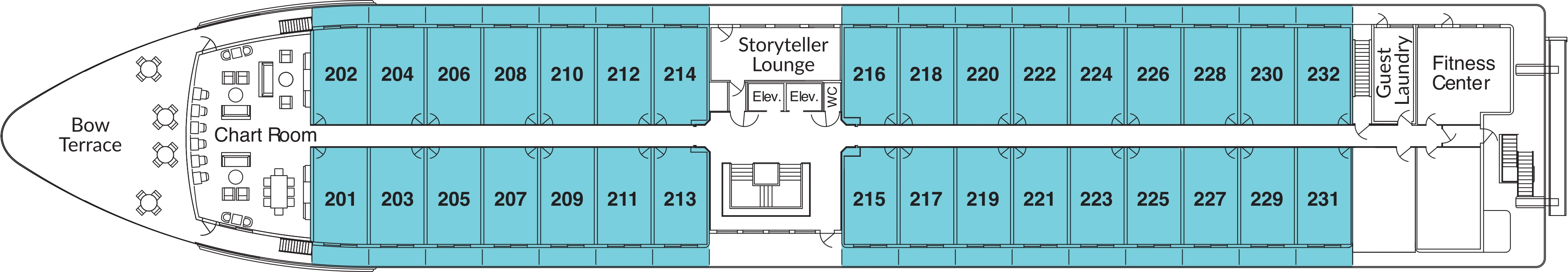 American Grace, Deck 2: official cabin and venue layout