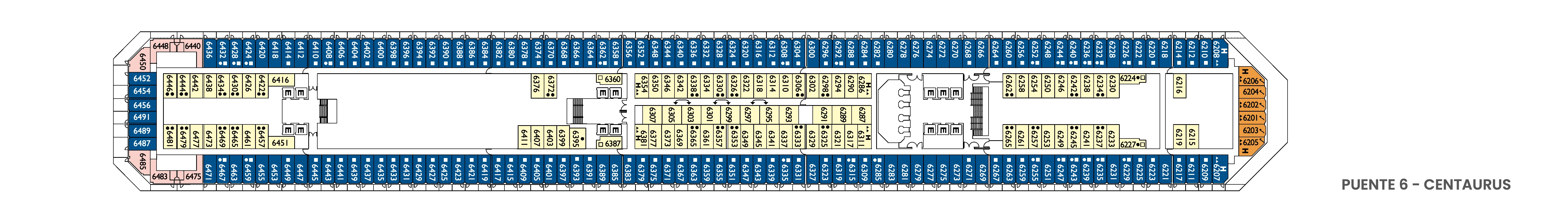 Costa Serena, Deck 6: official cabin and venue layout
