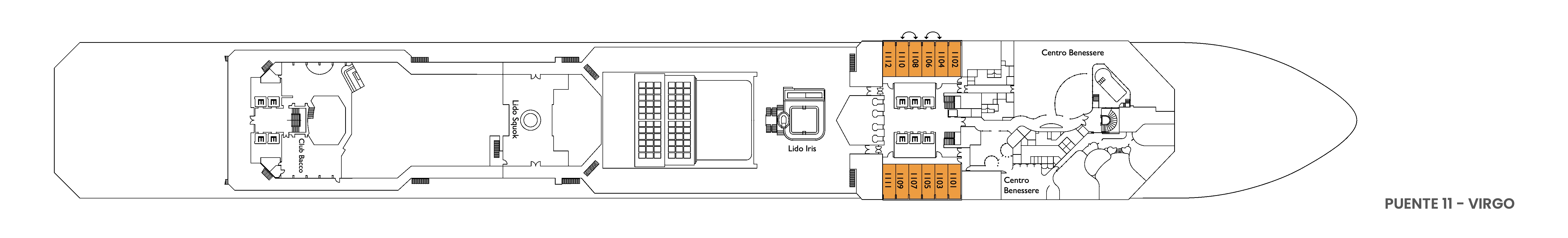 Costa Serena, Deck 11: official cabin and venue layout