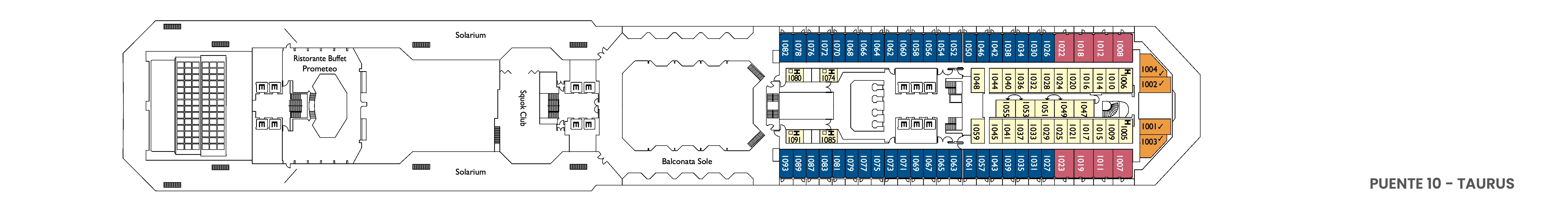 Costa Serena, Deck 10: official cabin and venue layout