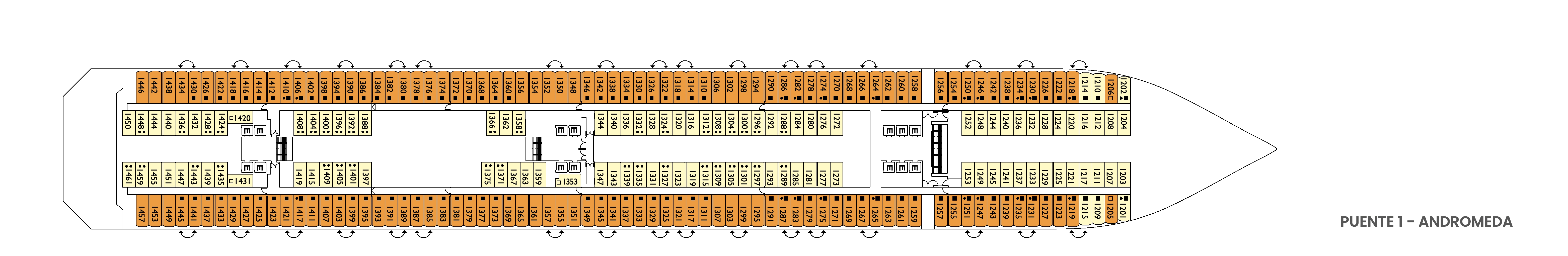 Costa Serena, Deck 1: official cabin and venue layout