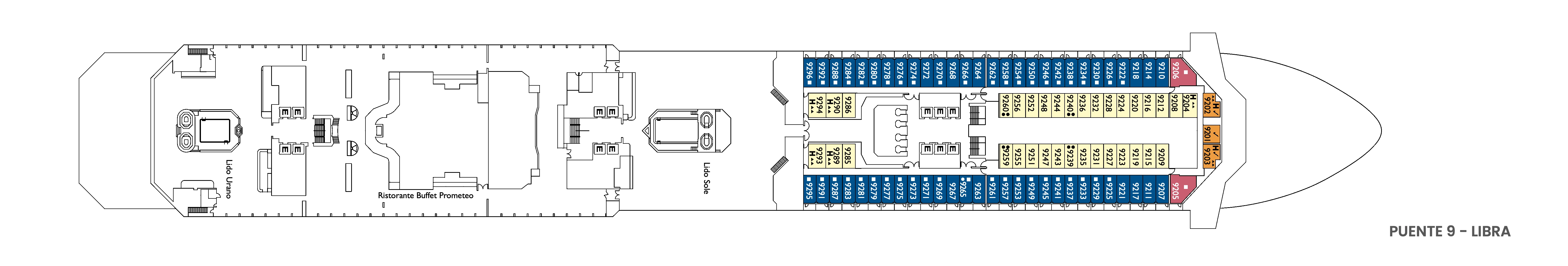 Costa Serena, Deck 9: official cabin and venue layout