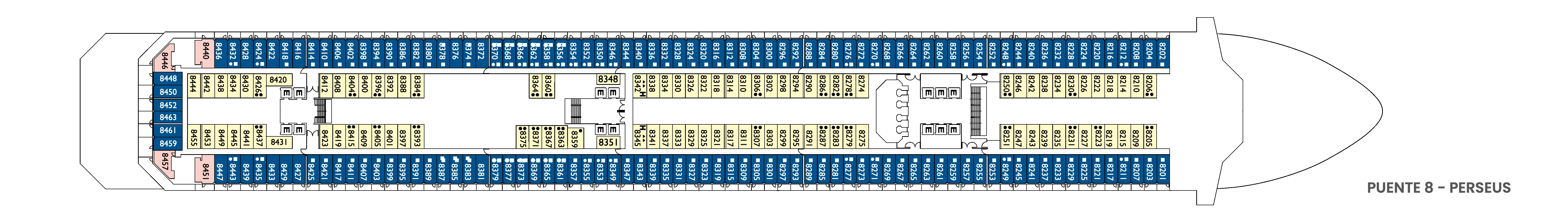 Costa Serena, Deck 8: official cabin and venue layout
