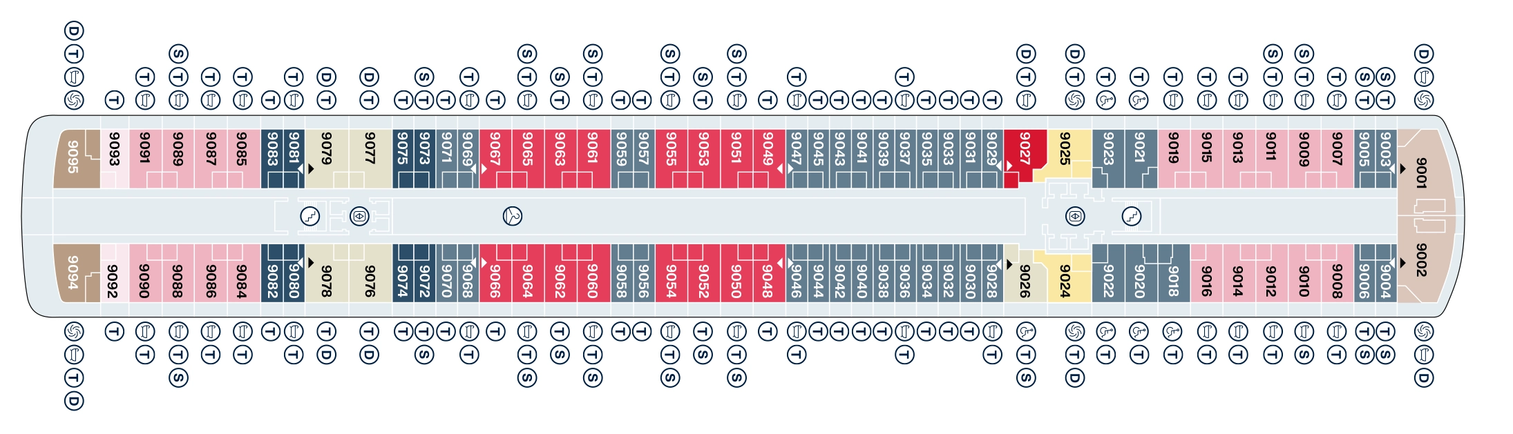Explora IV, Deck 9: official cabin and venue layout