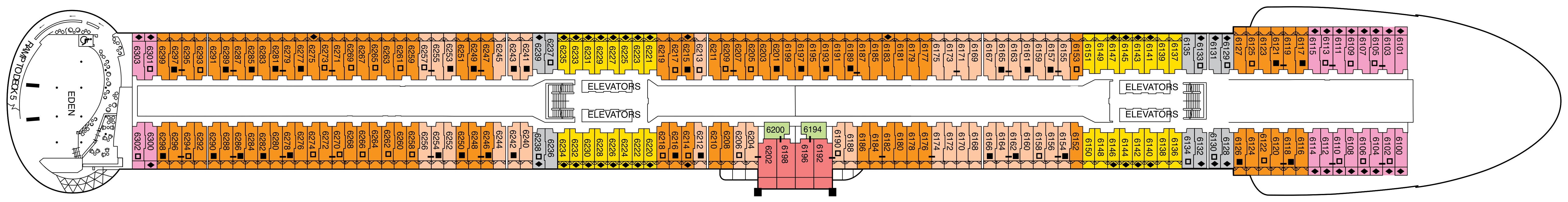 Celebrity Beyond, Deck 6: official cabin and venue layout
