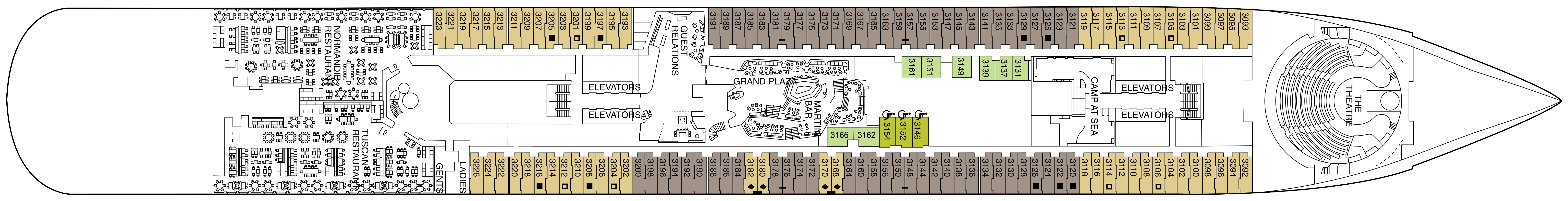 Celebrity Beyond, Deck 3: official cabin and venue layout