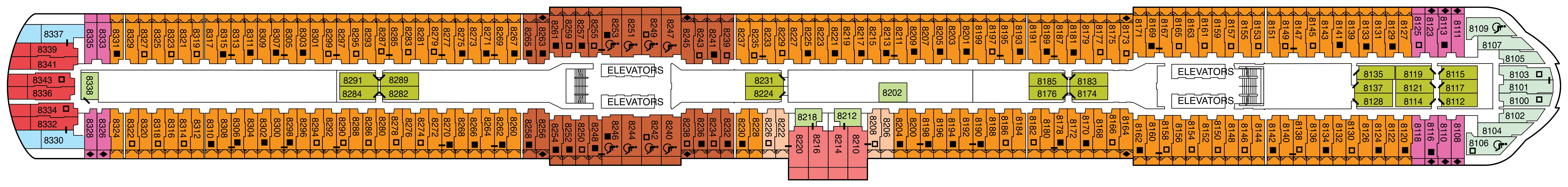 Celebrity Beyond, Deck 8: official cabin and venue layout