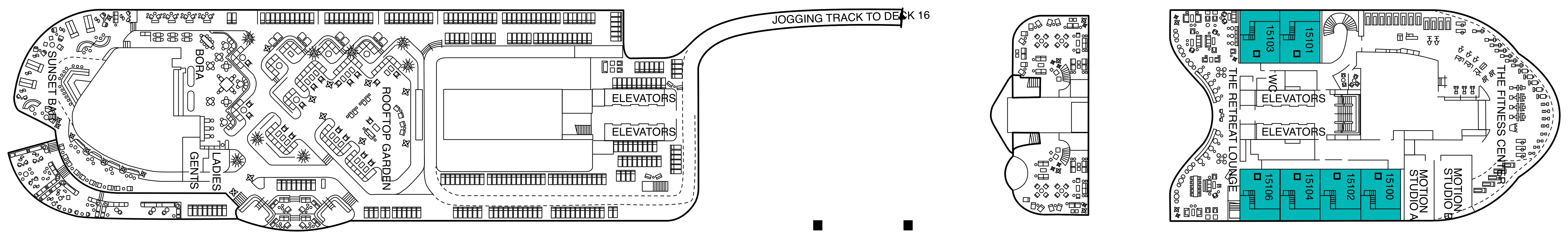 Celebrity Beyond, Deck 15: official cabin and venue layout