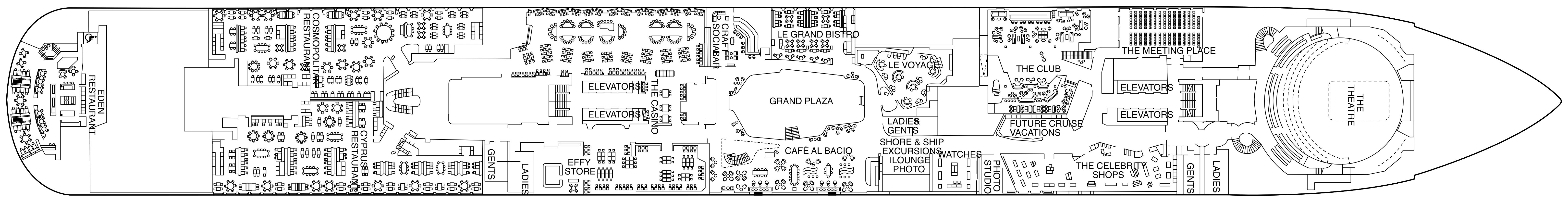 Celebrity Beyond, Deck 4: official cabin and venue layout
