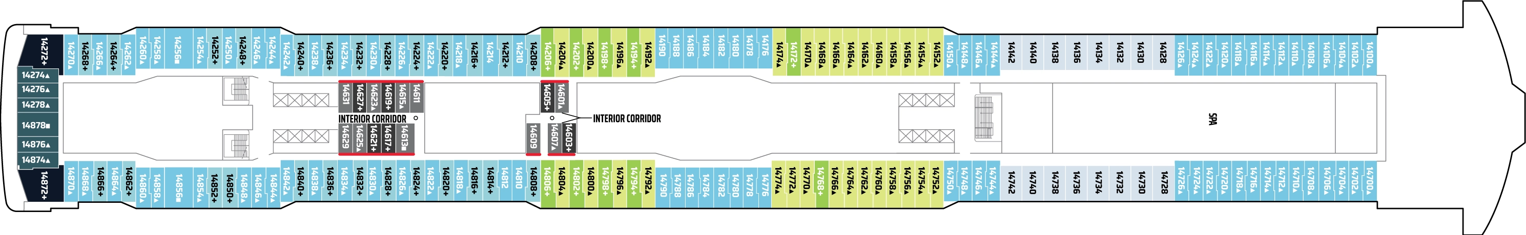Norwegian Breakaway, Deck 14: official cabin and venue layout