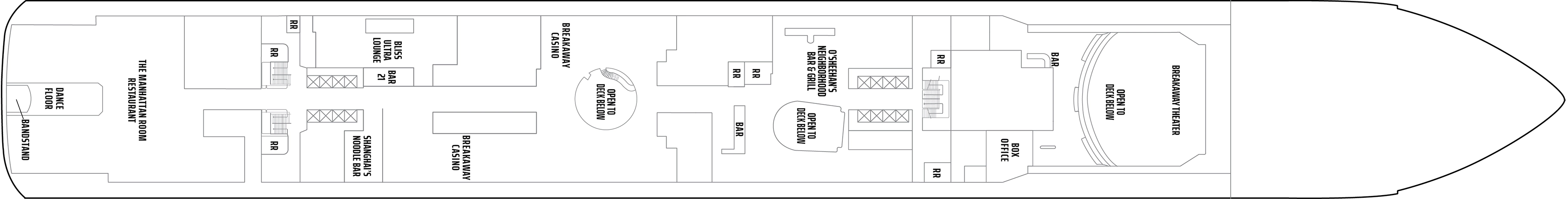 Norwegian Breakaway, Deck 7: official cabin and venue layout