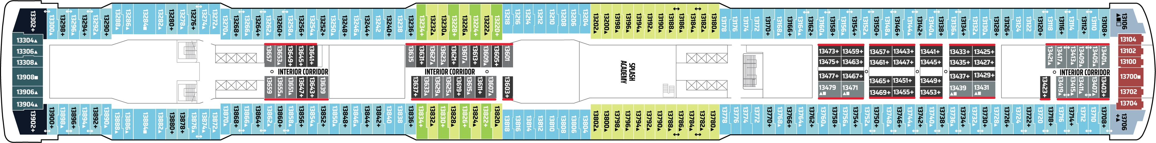 Norwegian Breakaway, Deck 13: official cabin and venue layout