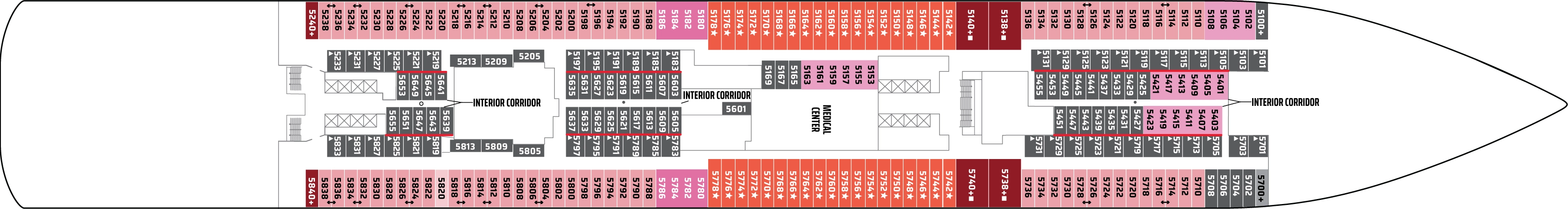 Norwegian Breakaway, Deck 5: official cabin and venue layout