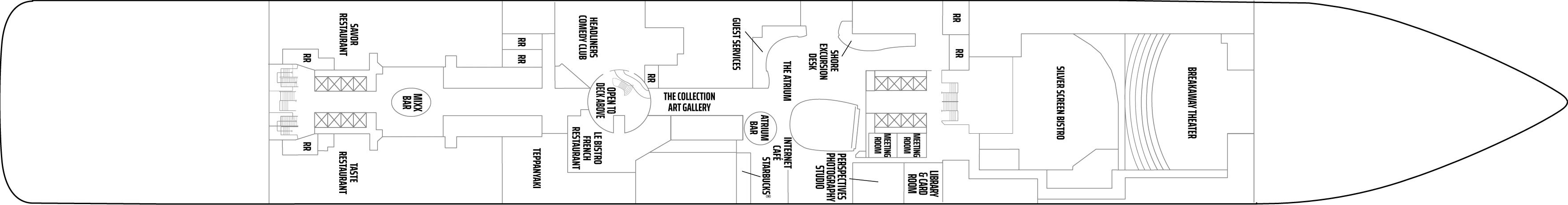 Norwegian Breakaway, Deck 6: official cabin and venue layout