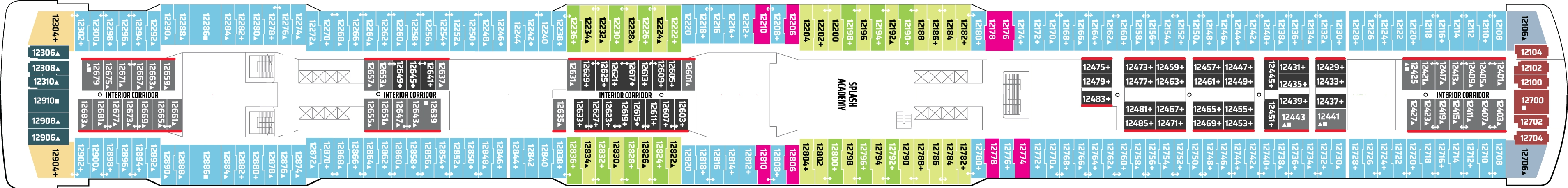 Norwegian Breakaway, Deck 12: official cabin and venue layout