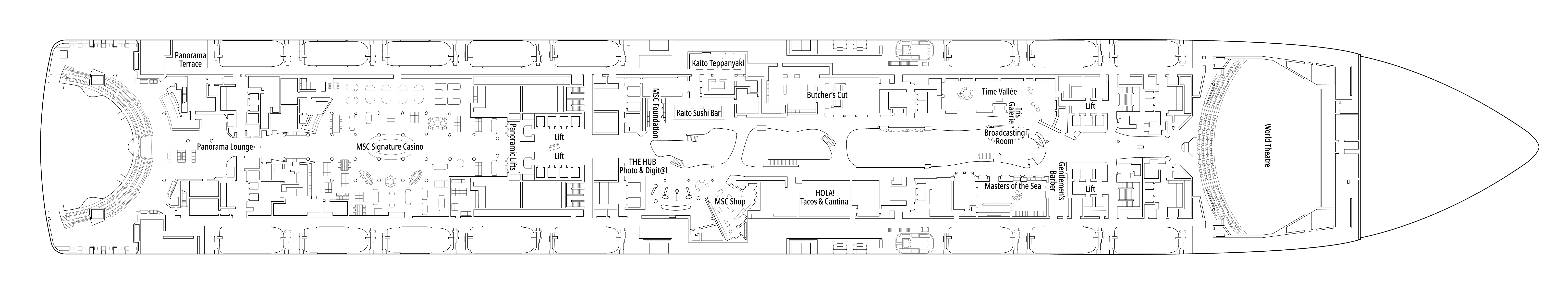MSC World Atlantic, Deck 7: official cabin and venue layout