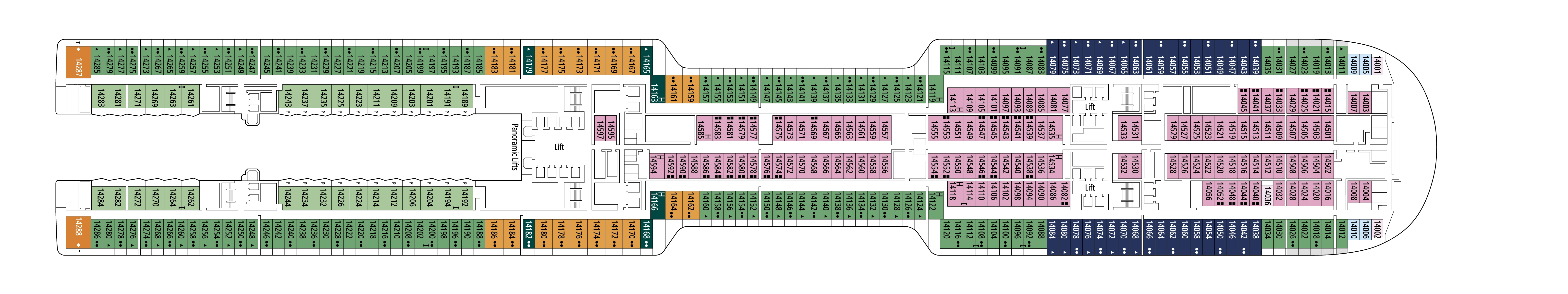 MSC World Atlantic, Deck 14: official cabin and venue layout