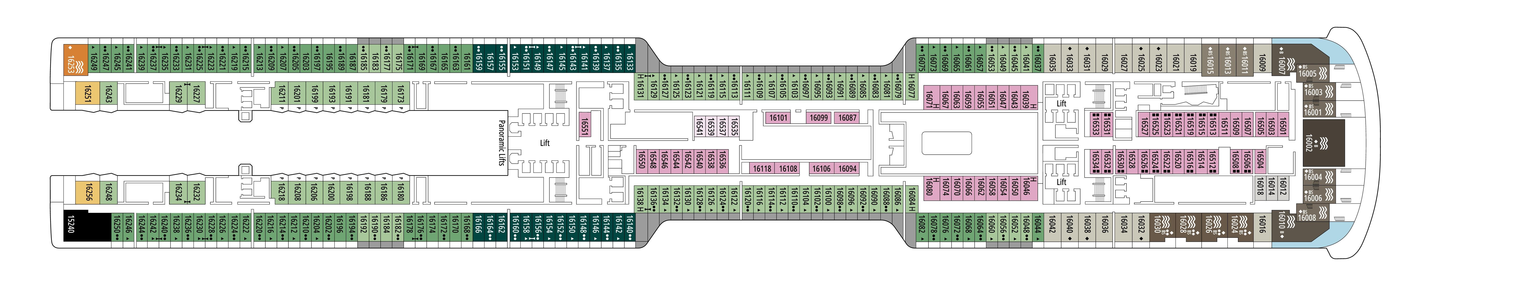 MSC World Atlantic, Deck 16: official cabin and venue layout
