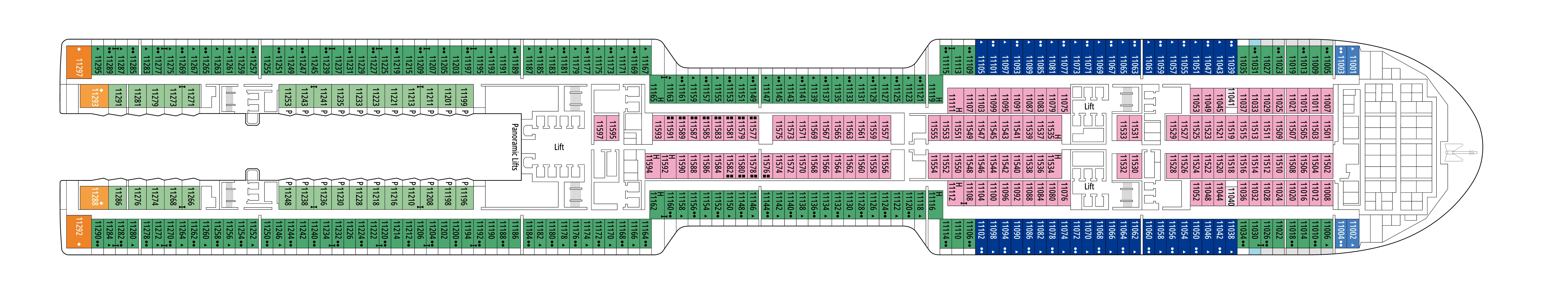 MSC World Atlantic, Deck 11: official cabin and venue layout