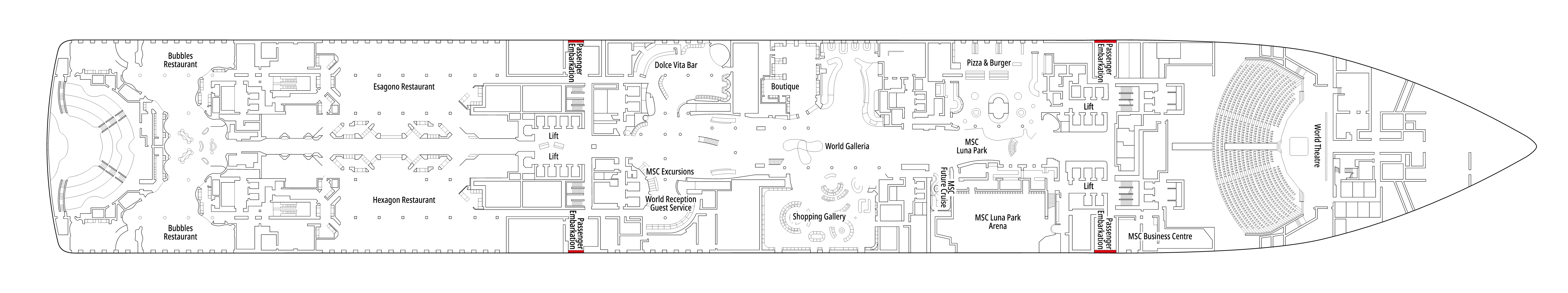 MSC World Atlantic, Deck 6: official cabin and venue layout