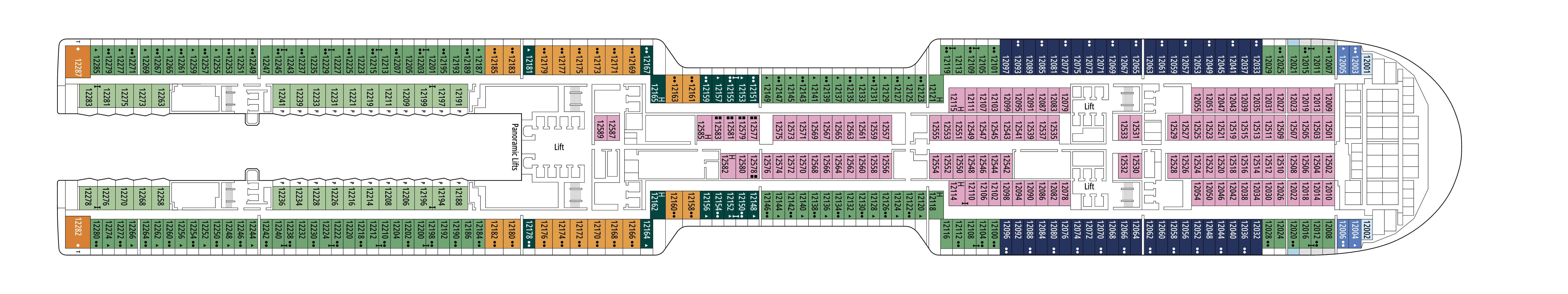 MSC World Atlantic, Deck 12: official cabin and venue layout