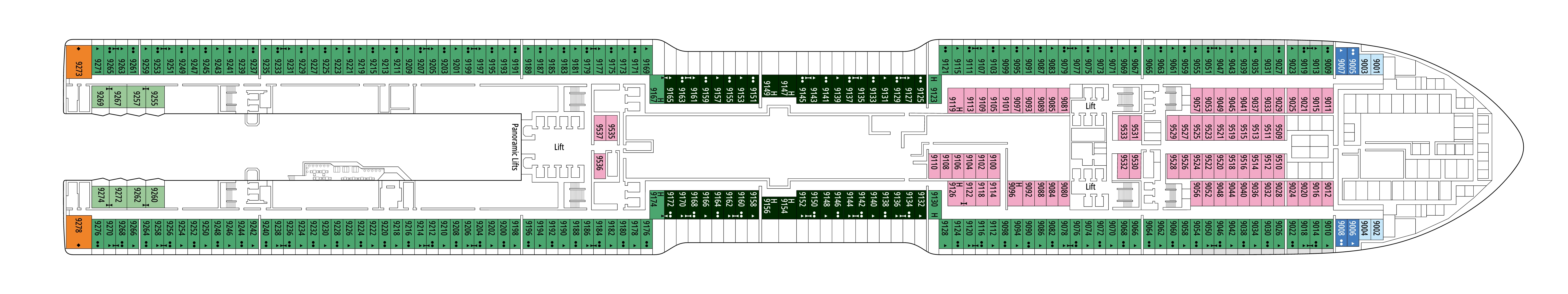 MSC World Atlantic, Deck 9: official cabin and venue layout