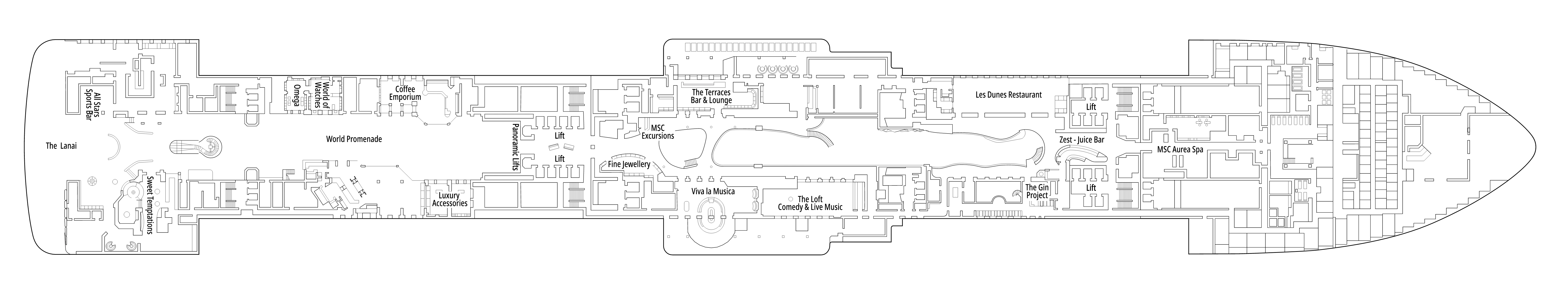 MSC World Atlantic, Deck 8: official cabin and venue layout