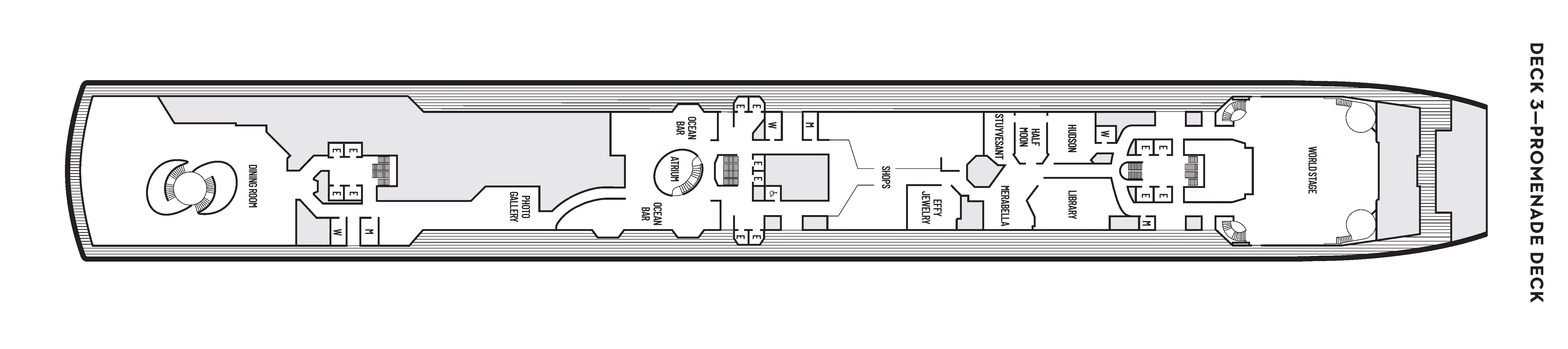 Zuiderdam, Deck 3: official cabin and venue layout