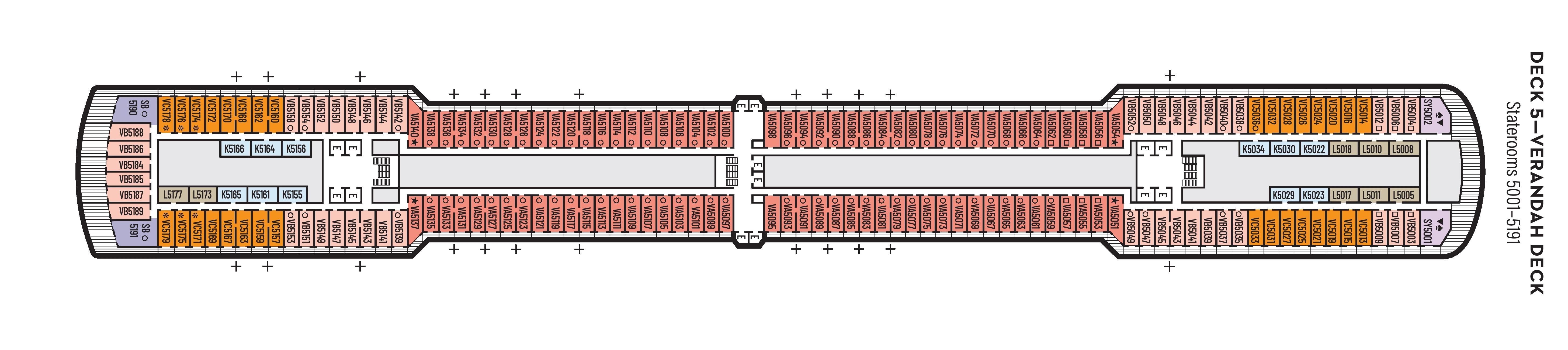 Zuiderdam, Deck 5: official cabin and venue layout