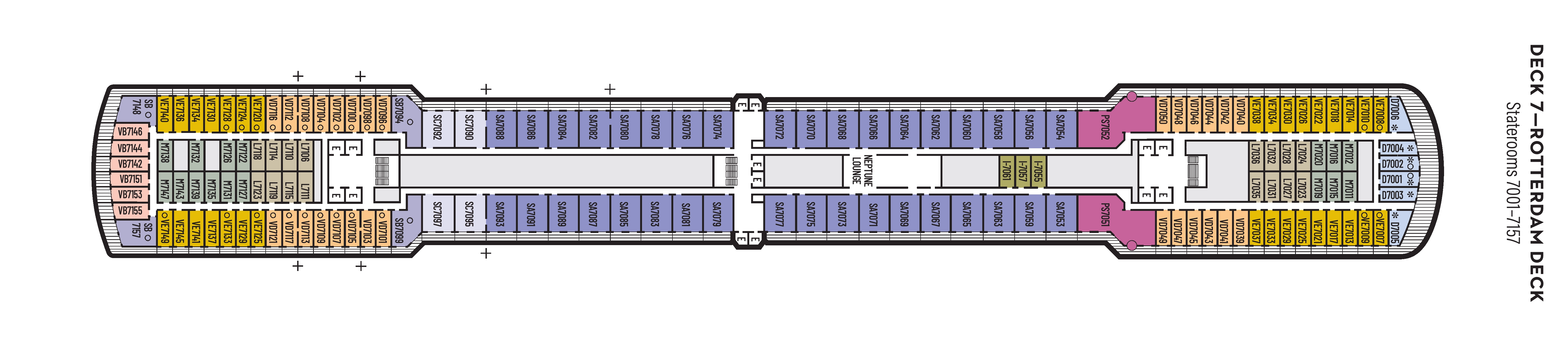 Zuiderdam, Deck 7: official cabin and venue layout