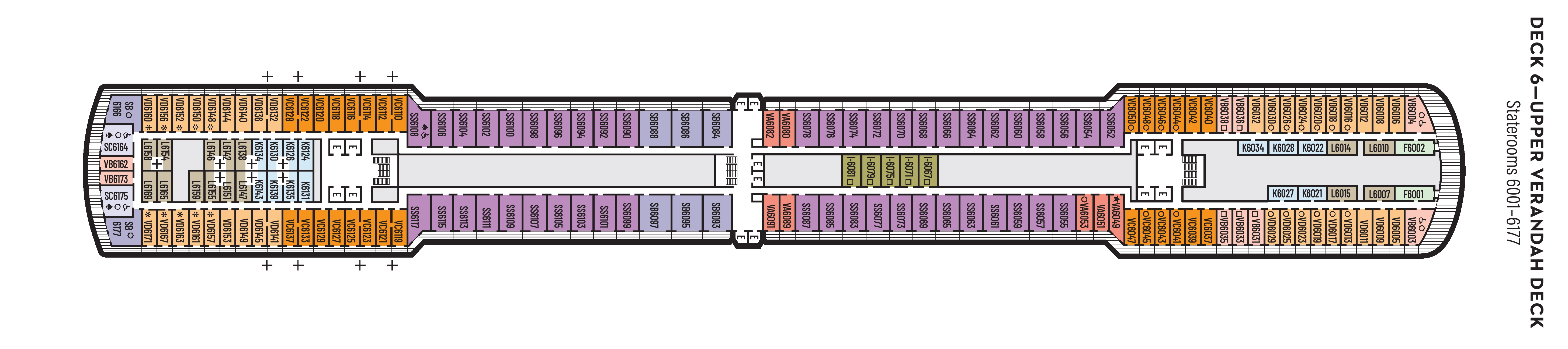 Zuiderdam, Deck 6: official cabin and venue layout