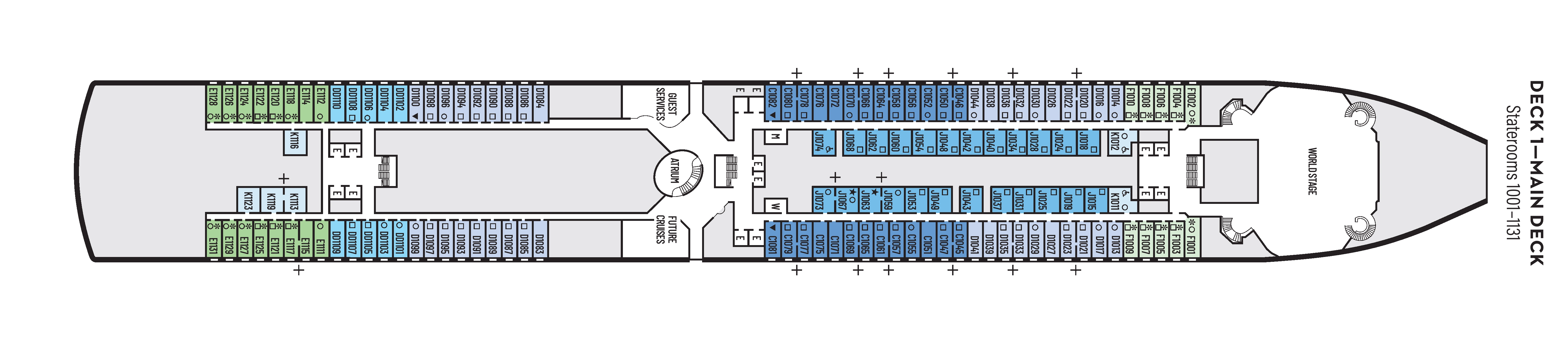 Zuiderdam, Deck 1: official cabin and venue layout