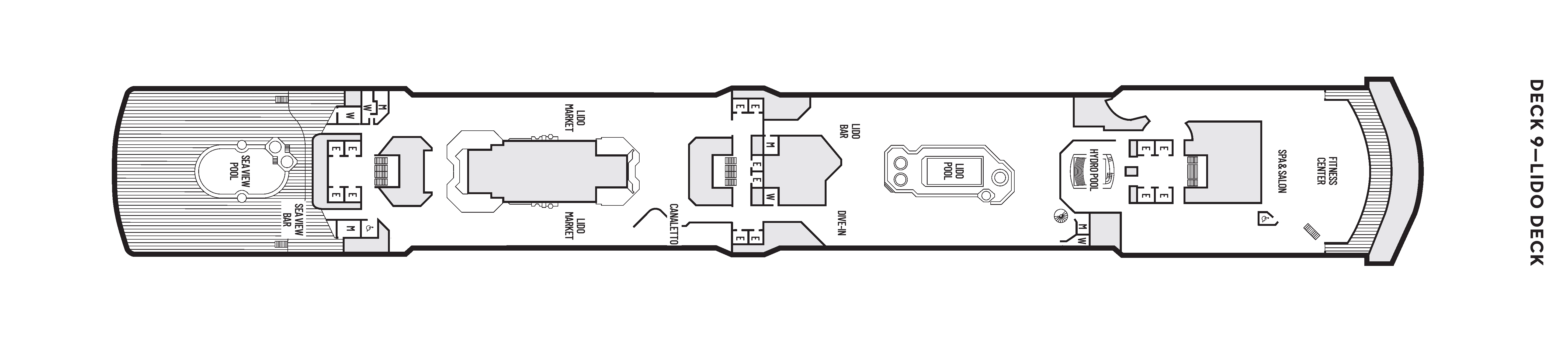Zuiderdam, Deck 9: official cabin and venue layout