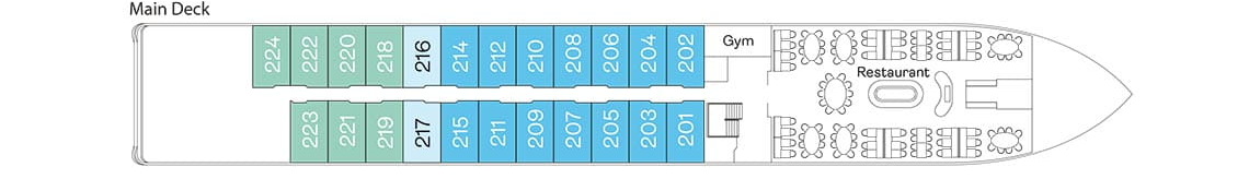 Douro Serenity, Deck 2: official cabin and venue layout