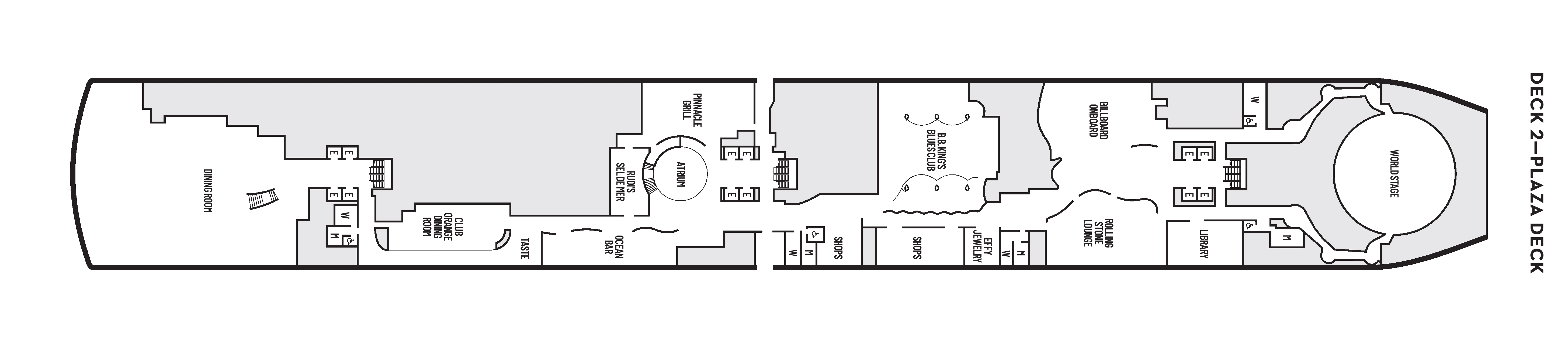 Nieuw Statendam, Deck 2: official cabin and venue layout