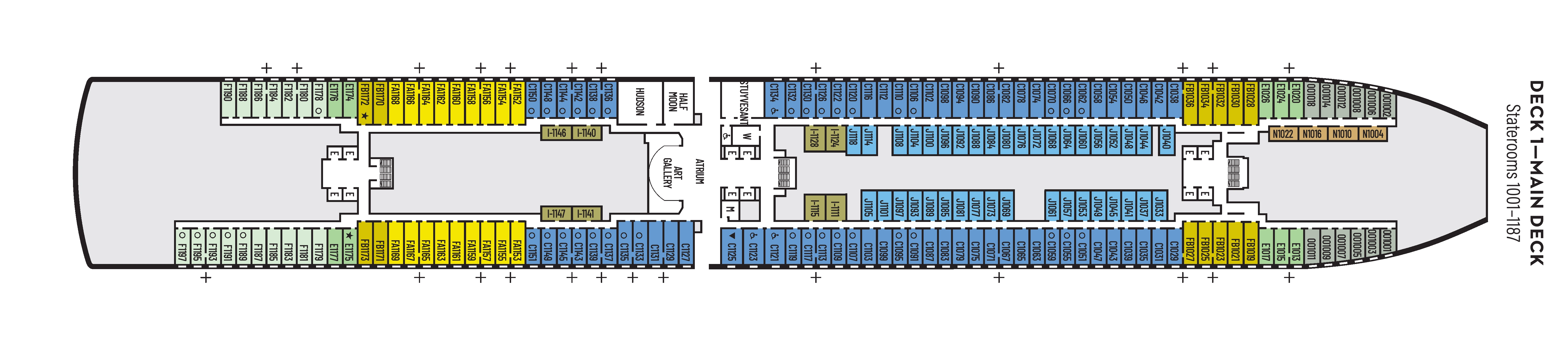 Nieuw Statendam, Deck 1: official cabin and venue layout