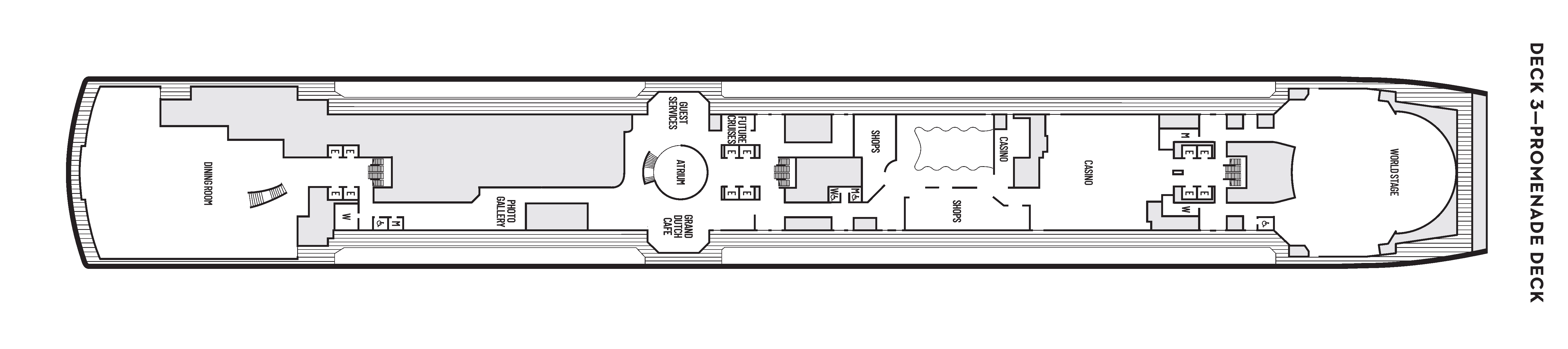 Nieuw Statendam, Deck 3: official cabin and venue layout