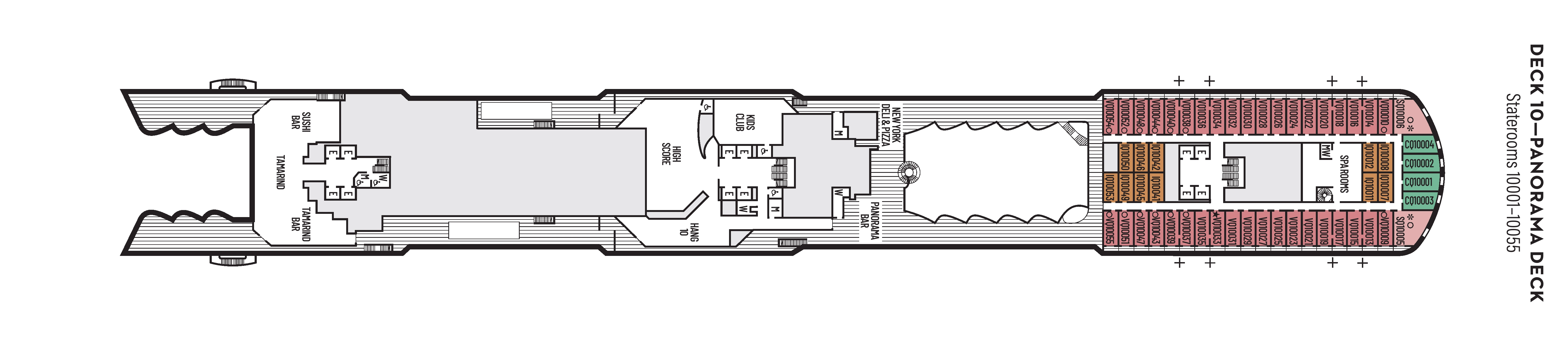 Nieuw Statendam, Deck 10: official cabin and venue layout