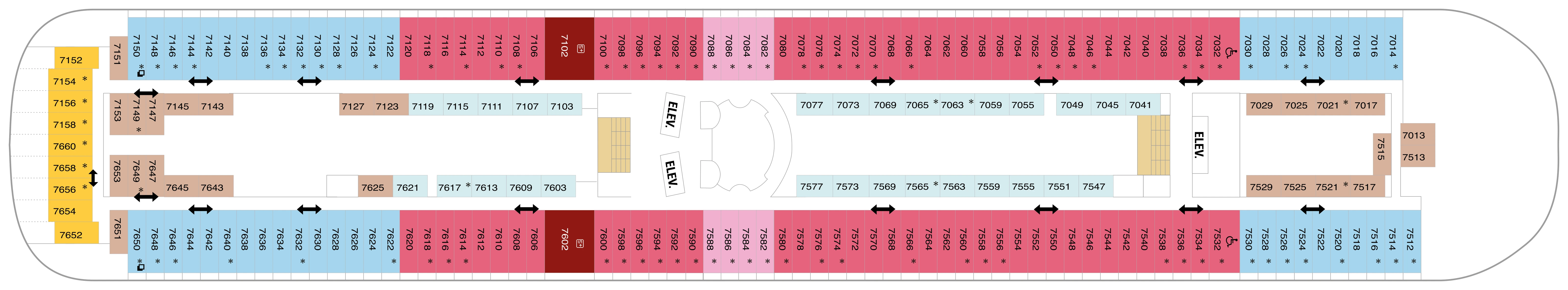 Vision of the Seas, Deck 7: official cabin and venue layout