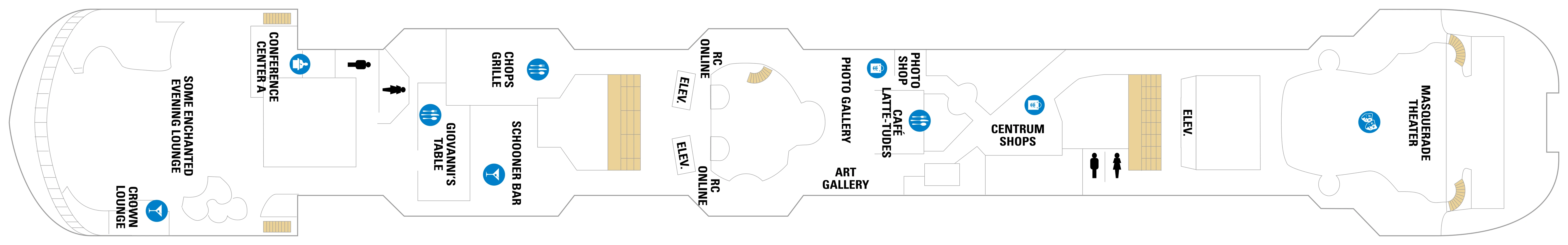 Vision of the Seas, Deck 6: official cabin and venue layout