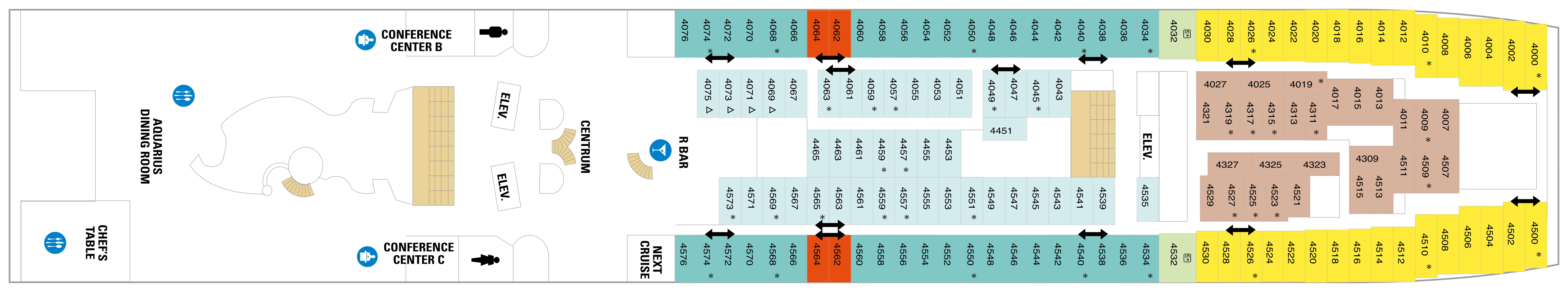 Vision of the Seas, Deck 4: official cabin and venue layout