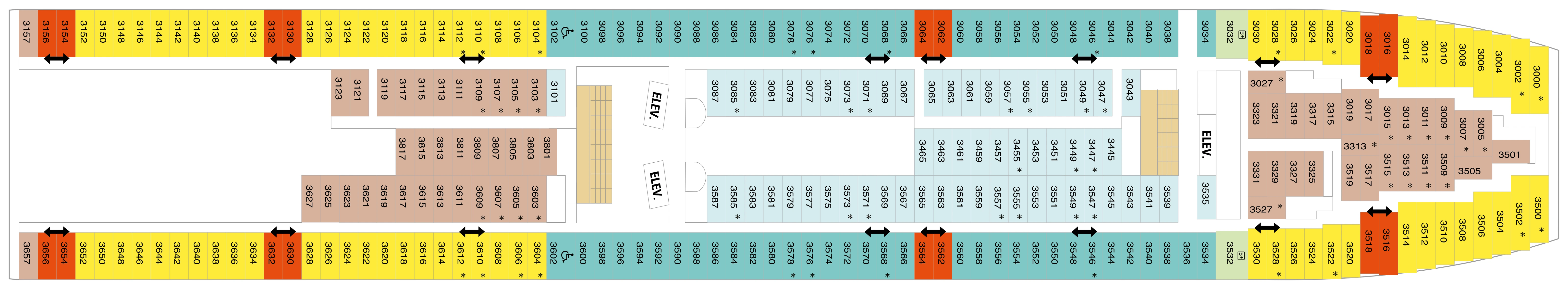 Vision of the Seas, Deck 3: official cabin and venue layout