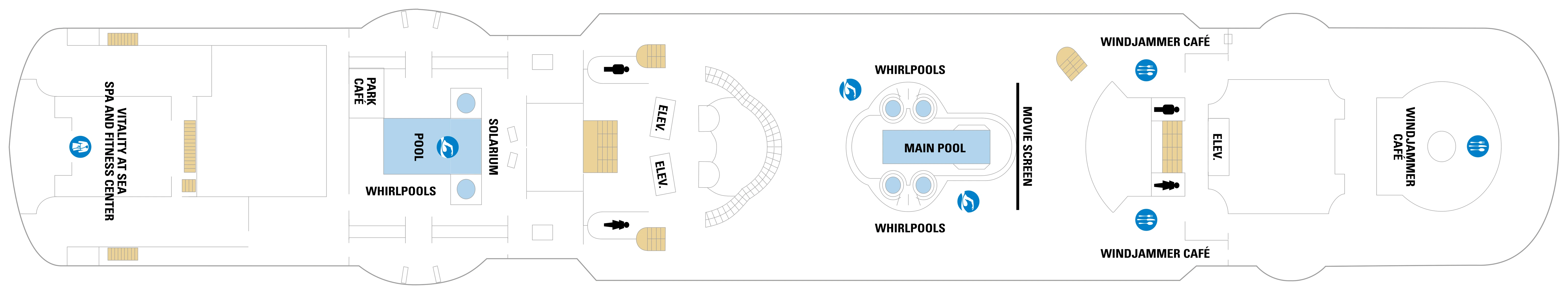 Vision of the Seas, Deck 9: official cabin and venue layout