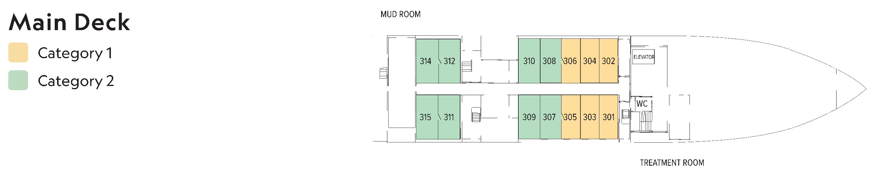 National Geographic Quest, Deck 1: official cabin and venue layout