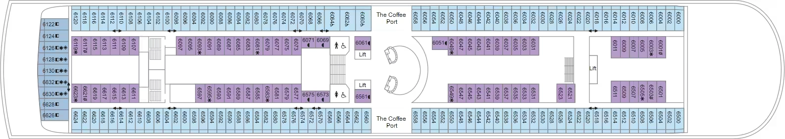 Marella Discovery, Deck 6: official cabin and venue layout