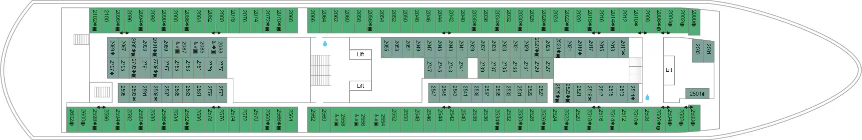 Marella Discovery, Deck 2: official cabin and venue layout