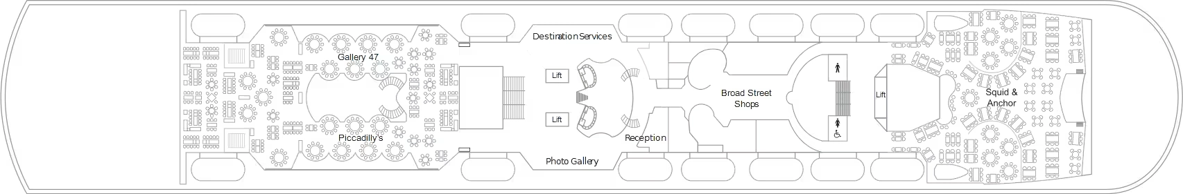 Marella Discovery, Deck 5: official cabin and venue layout