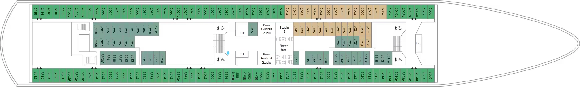 Marella Discovery, Deck 3: official cabin and venue layout