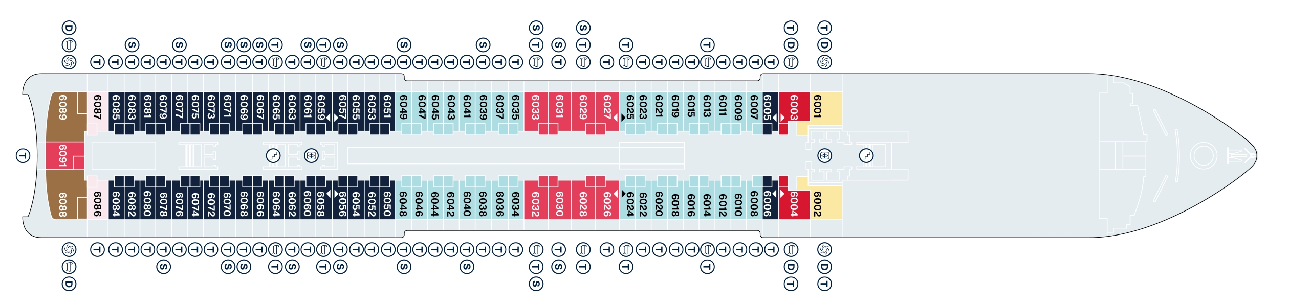 Explora III, Deck 6: official cabin and venue layout