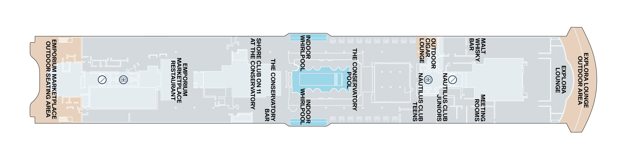 Explora III, Deck 11: official cabin and venue layout